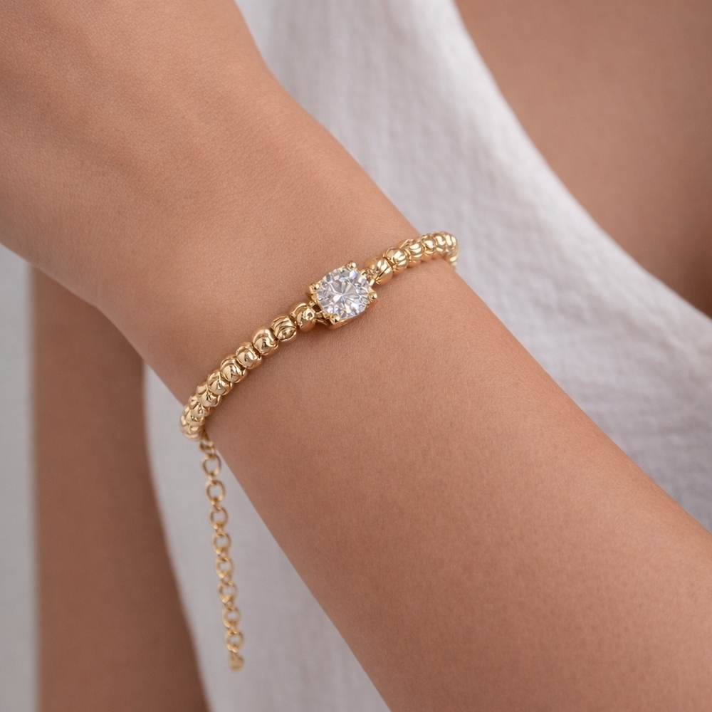 Elegant Gold Plated Simulated Diamond Beaded Bracelet